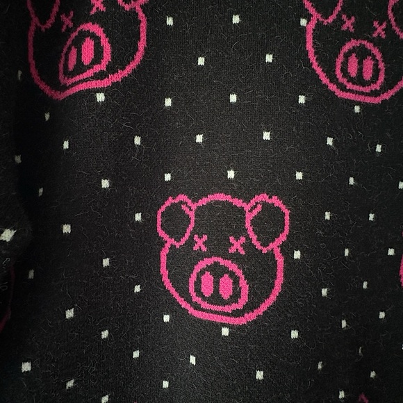 SHANE DAWSON | NWOT COTTON HOLIDAY PIG SWEATER BLACK & NEON PINK | 2XL - Picture 6 of 13